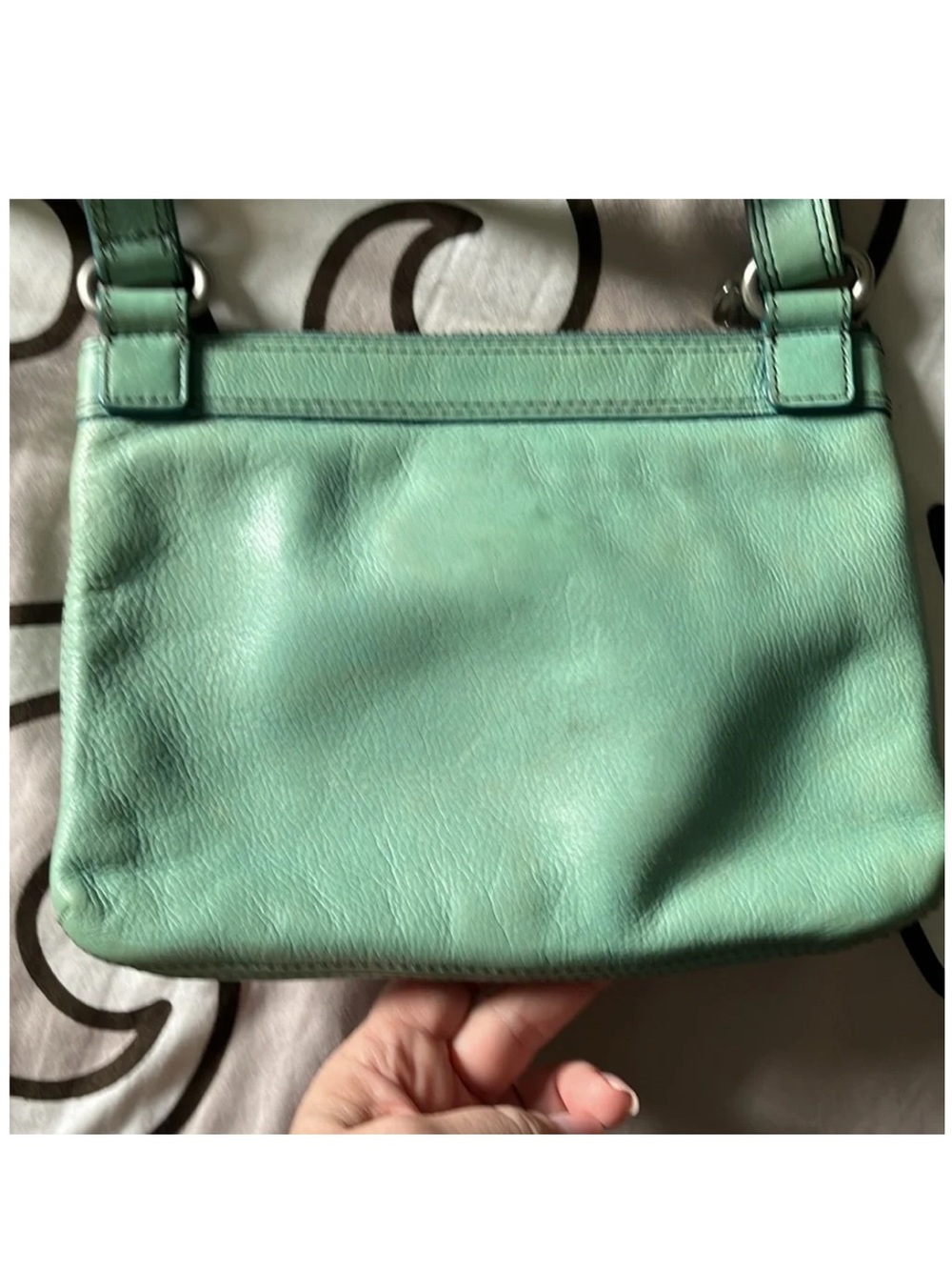 Fossil Seafoam Aqua Cowhide Leather Crossbody Shoulder Bag Purse Twist Lock - Picture 6 of 16